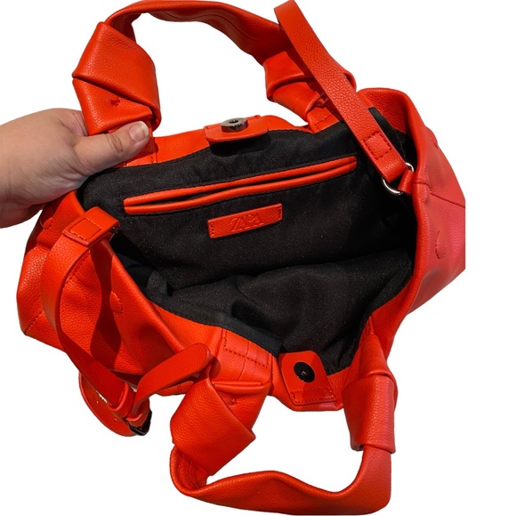 Zara Faux Leather Red-Orange Bucket Bag Purse - Picture 4 of 9